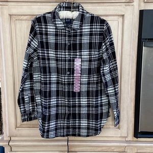 GAP boyfriend flannel shirt sz S black white NWT